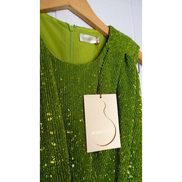 STINE GOYA Louiza Lime Green Sequin Twist Sleeveless Mini Dress US MEDIUM NWT - Picture 6 of 12